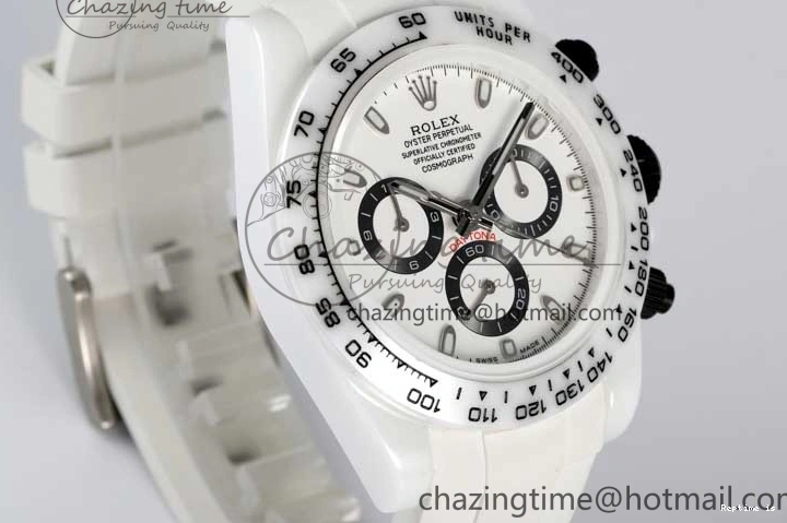 1223 FashionForward Daytona White Ceramic 5GF Best Edition White Black Dial on White Rubber Strap A 2329